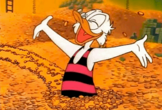 Cén mhaith dom suí ar charnán mór óir ar nós Scrooge McDuck?