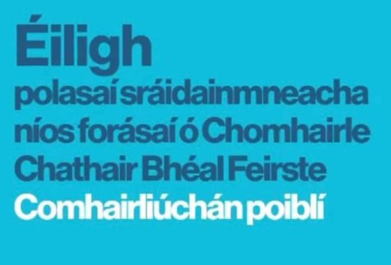 Comhairliúchán poiblí maidir le polasaí sráidainmneacha Bhéal Feirste