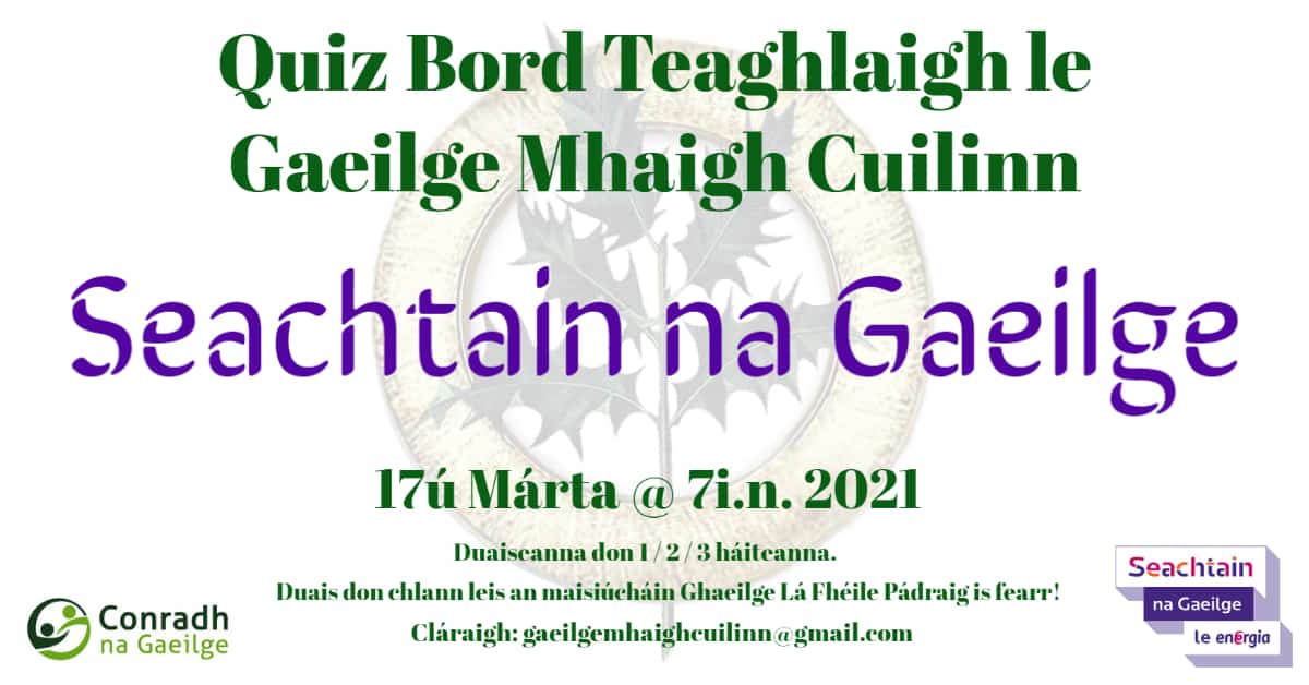 Quiz Bord Teaghlaigh le Gaeilge Mhaigh Cuilinn