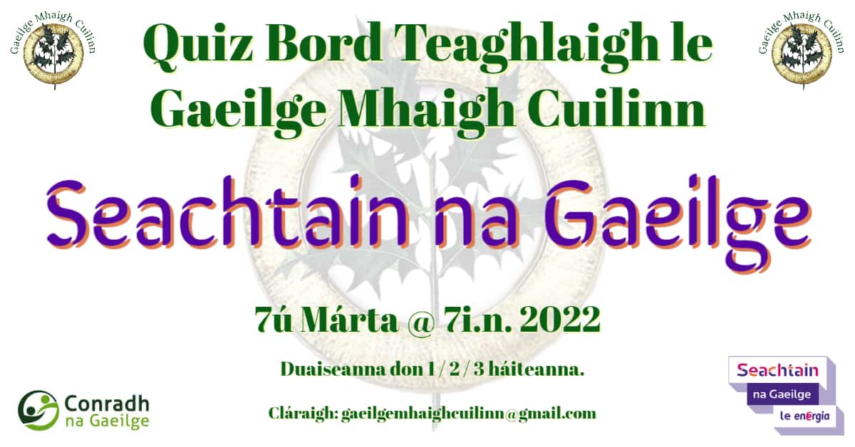 Quiz Bord Teaghlaigh le Gaeilge Mhaigh Cuilinn