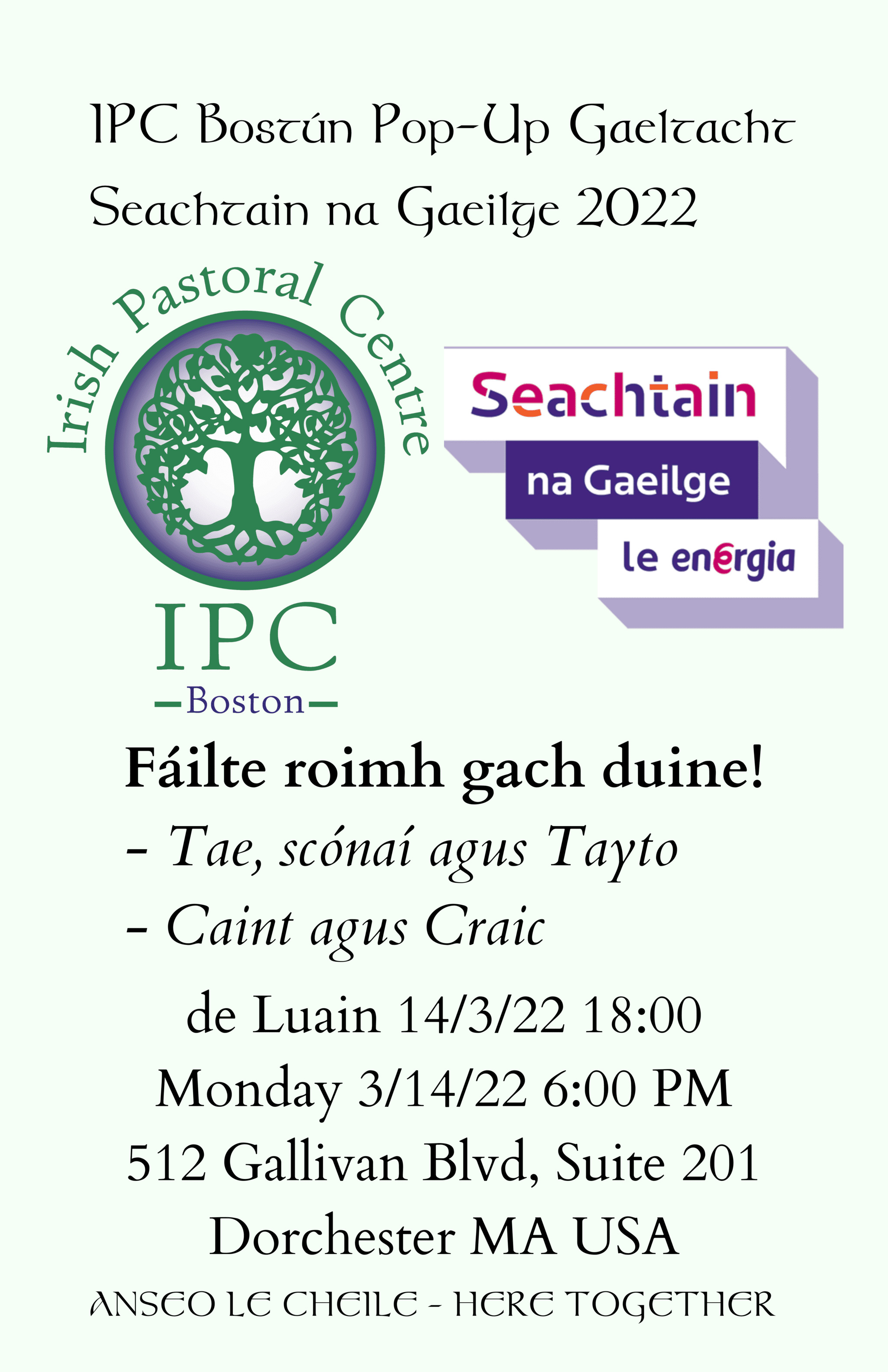 Irish Pastoral Centre Boston – Pop Up Gaeltacht Seachtain na Gaeilge 2022